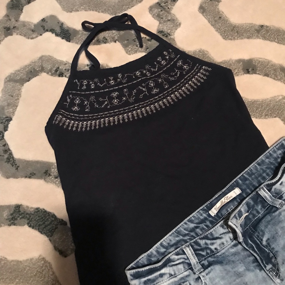 Polo Jeans Co Navy Blue Crop Halter Embroidery